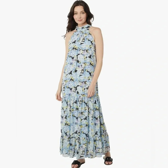 Vince Camuto Small Floral Tiered High Neck Maxi Dress